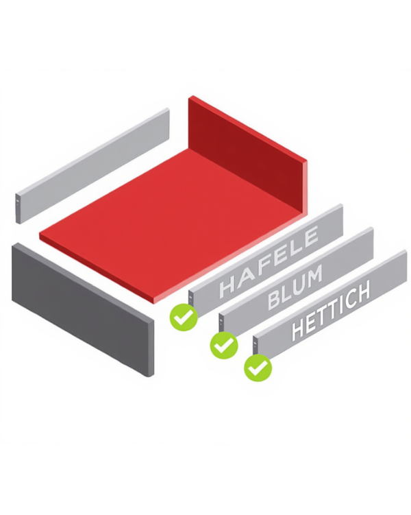 Zestaw płyt do szuflad BLUM, HAFELE, HETTICH do szafki o szerokości 40 cm H-199