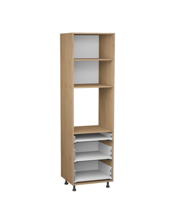 Korpus meblowy kuchenny, Szafka kuchenne wysoka pod piekarnik z trzema szufladami - Dąb Wotan