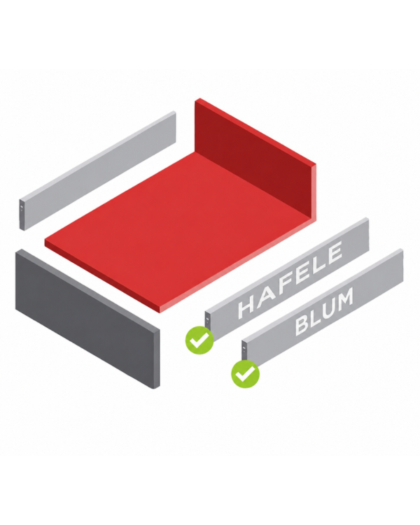 Zestaw płyt do szuflad BLUM, HAFELE do szafki o szerokości 40 cm, H-135